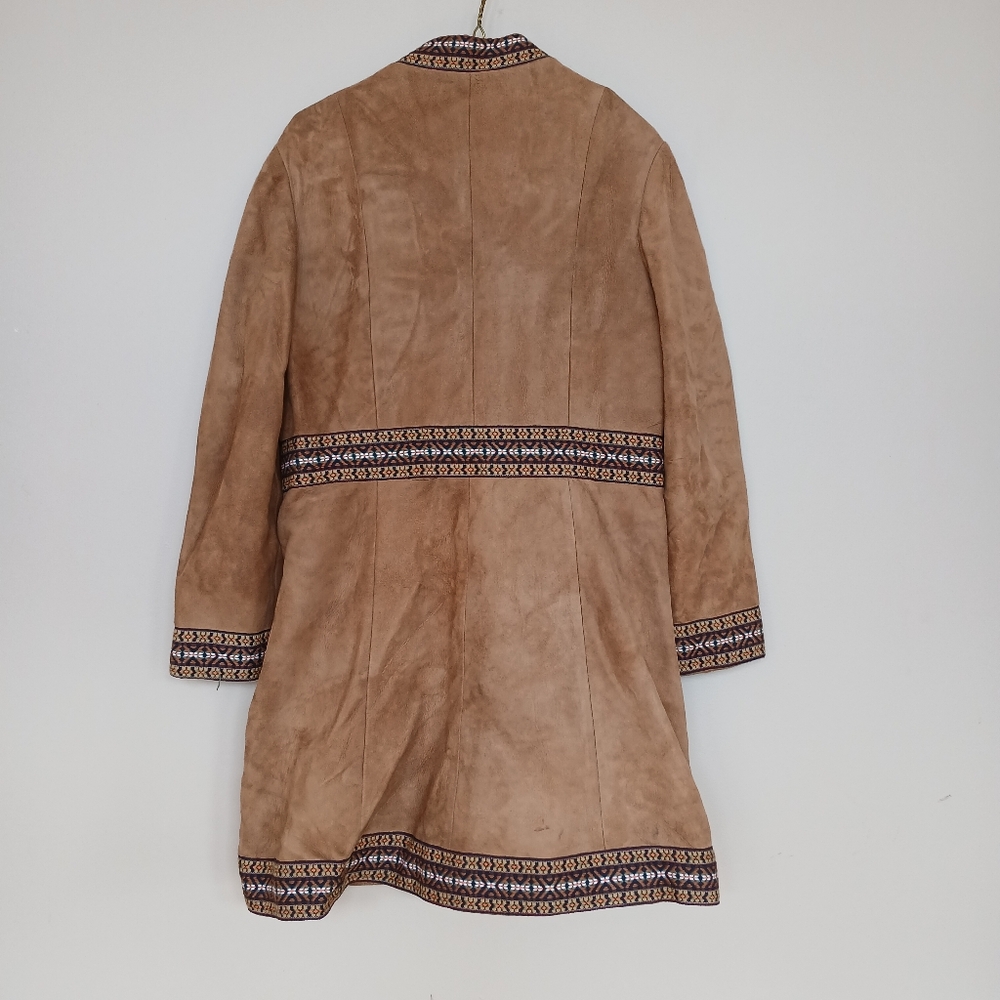 Tan Real Suede Embroidered Vintage 1960s Women's Coat - Picture 2 of 2